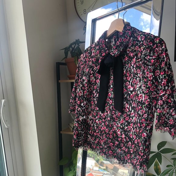 Pink and Black Floral Lace Crop Top from The Kooples. - Picture 1 of 5